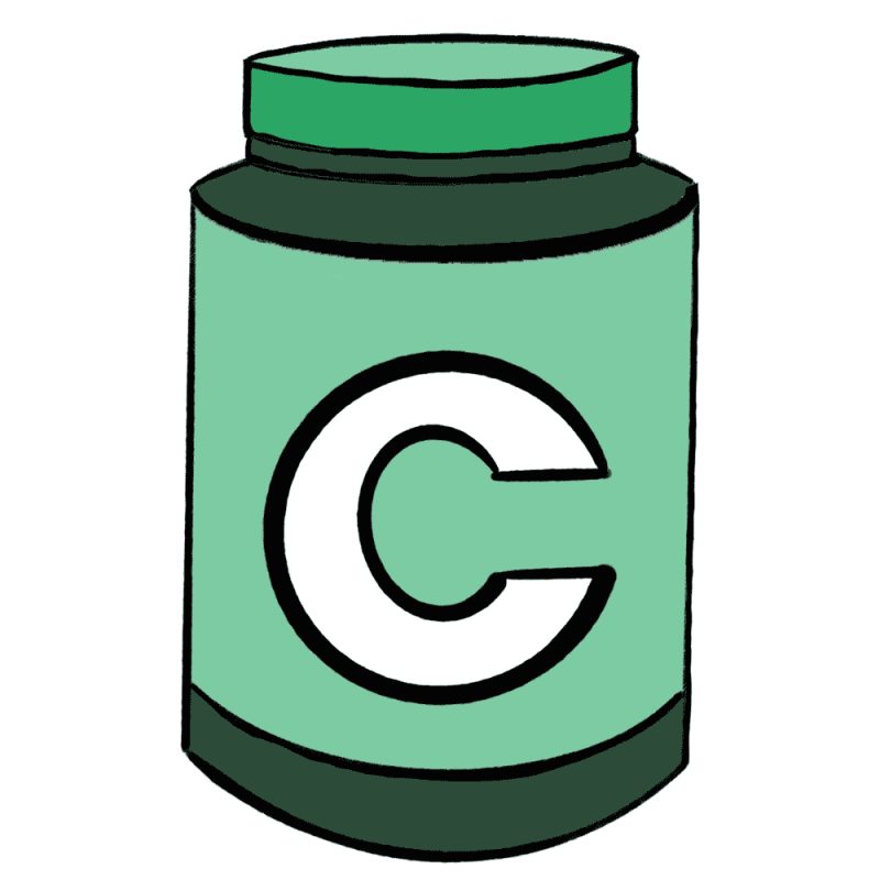 Communer green and white supplements cartoon