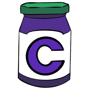 Cartoon jelly jar with Communer logo.
