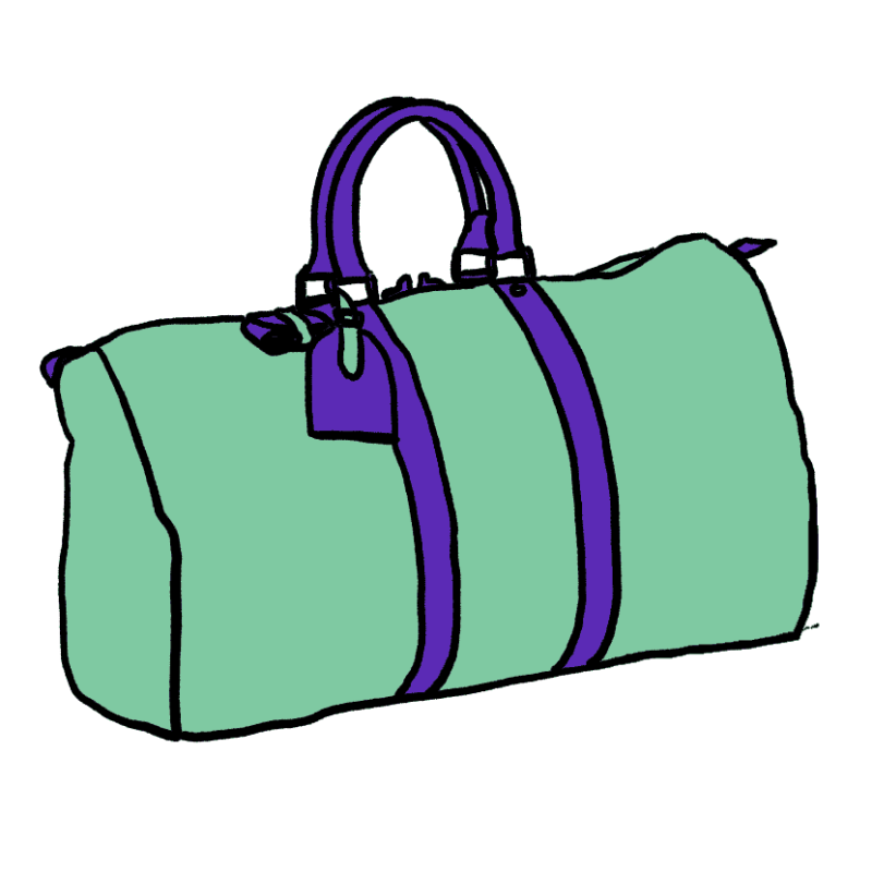 Green and purple travel bag cartoon