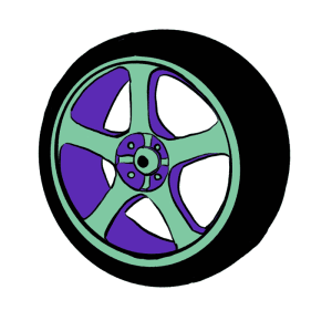 Green and purple car wheel illustration